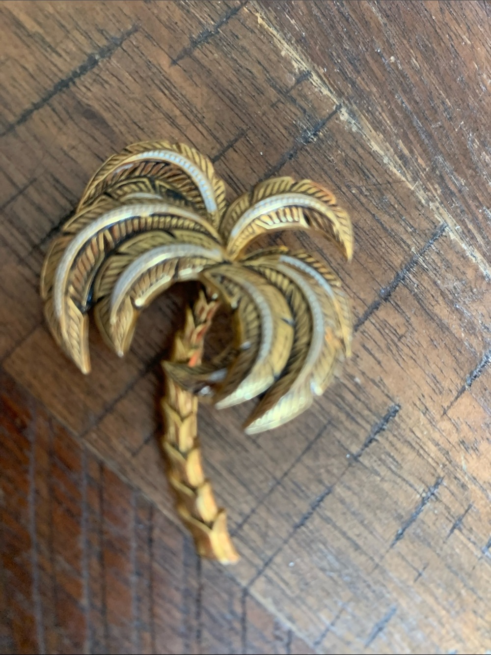 Vintage Spanish Damascene Palm Tree Brooch - Signed Spain